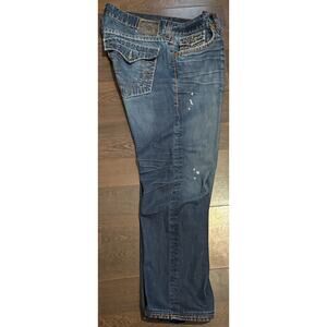 TRUE RELIGION Mens - Ricky Blue Brown Super T Jeans in TXD DK Hideout 40x31